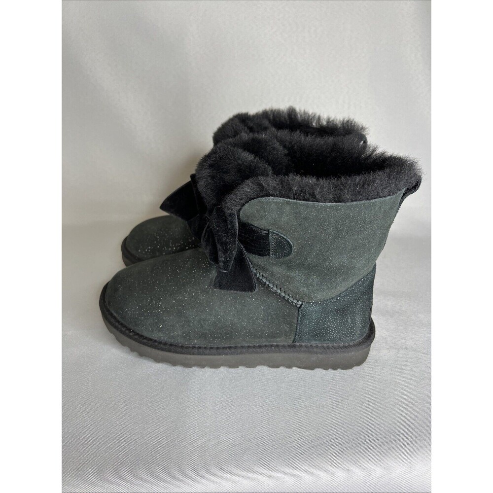 Women's Ugg Boots Sz 7 Black Gita Twinkle Bow Mini Bootie Satin Bow Glitter-like - Picture 5 of 16